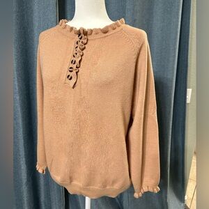 BTFBM Tan Ruffle Henley Sweater L